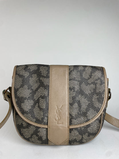 Vintage Yves Saint Laurent Stone Emblossed Leather Shoulder Bag Grey Black Brown