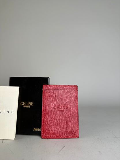 Vintage Celine Grained Leather Card Holder Red Gold