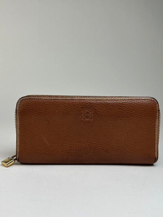 Vintage Loewe Grained Leather Zip Wallet Late 2000s Brown