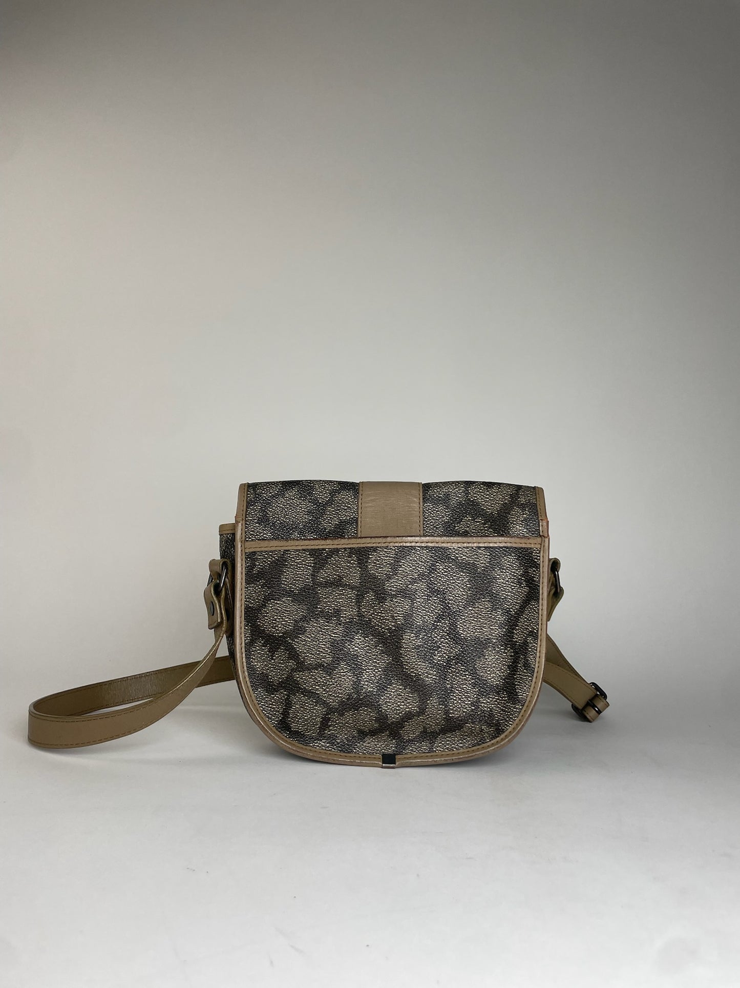 Vintage Yves Saint Laurent Stone Emblossed Leather Shoulder Bag Grey Black Brown