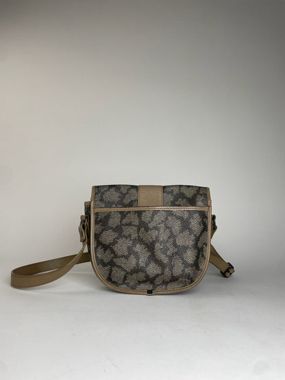 Vintage Yves Saint Laurent Stone Emblossed Leather Shoulder Bag Grey Black Brown
