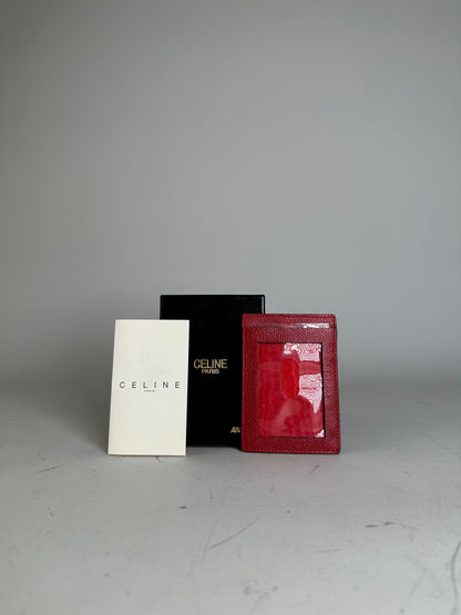 Vintage Celine Grained Leather Card Holder Red Gold