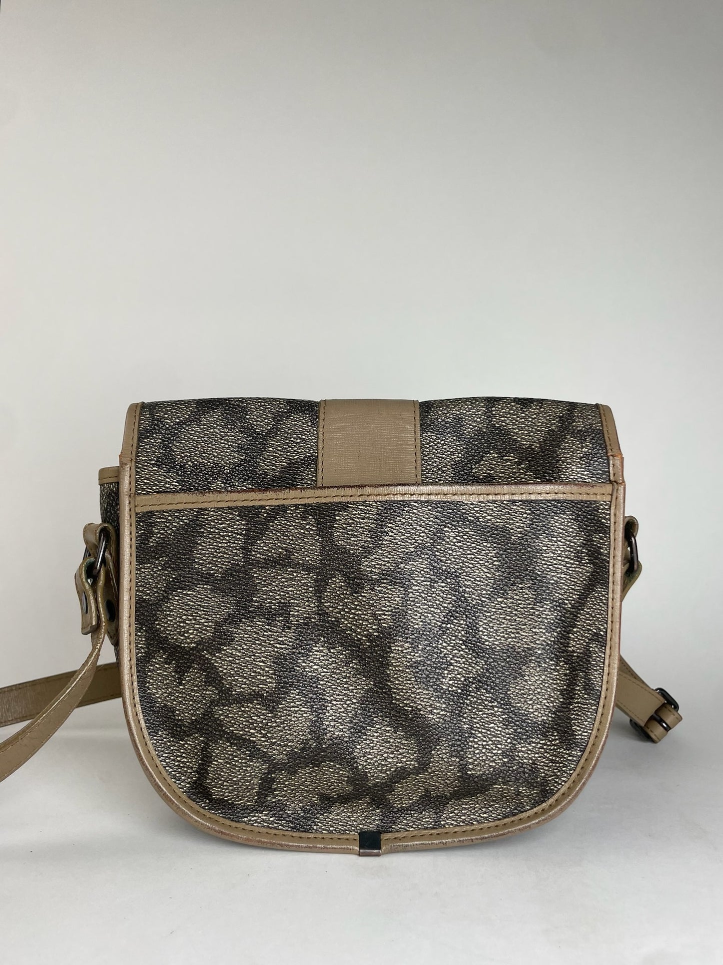 Vintage Yves Saint Laurent Stone Emblossed Leather Shoulder Bag Grey Black Brown