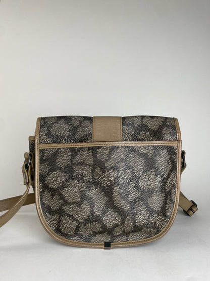 Vintage Yves Saint Laurent Stone Emblossed Leather Shoulder Bag Grey Black Brown