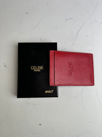 Vintage Celine Grained Leather Card Holder Red Gold