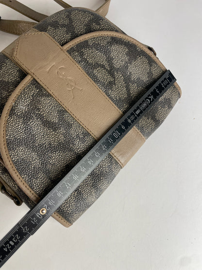 Vintage Yves Saint Laurent Stone Emblossed Leather Shoulder Bag Grey Black Brown