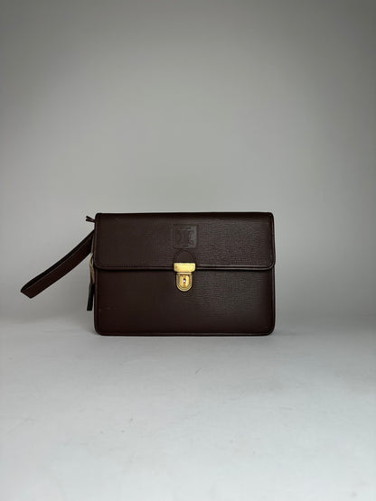 Vintage Celine Paris Leather Clutch Brown With Lock