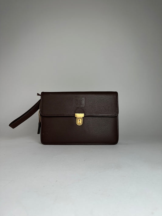 Vintage Celine Paris Leather Clutch Brown With Lock
