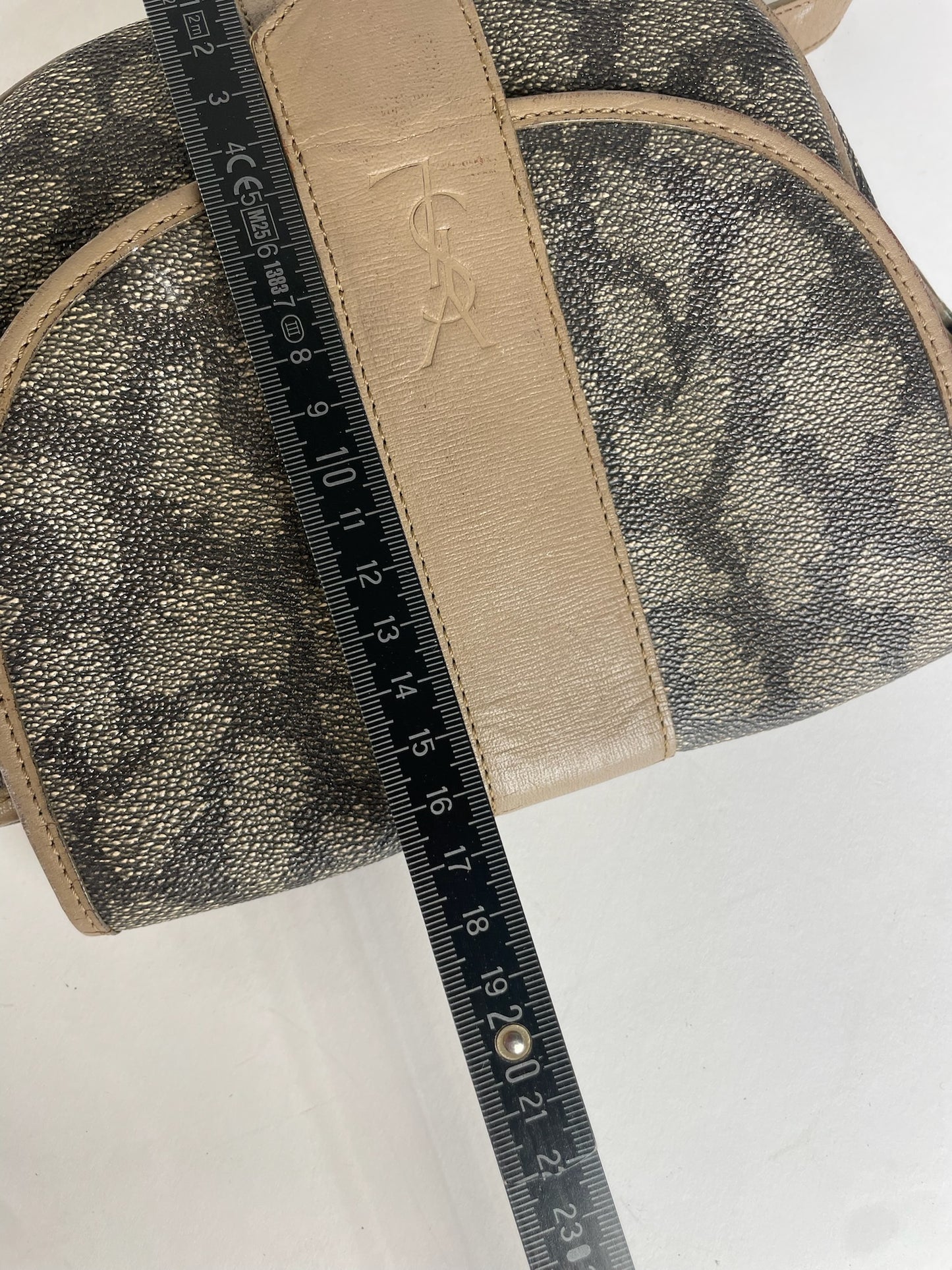 Vintage Yves Saint Laurent Stone Emblossed Leather Shoulder Bag Grey Black Brown