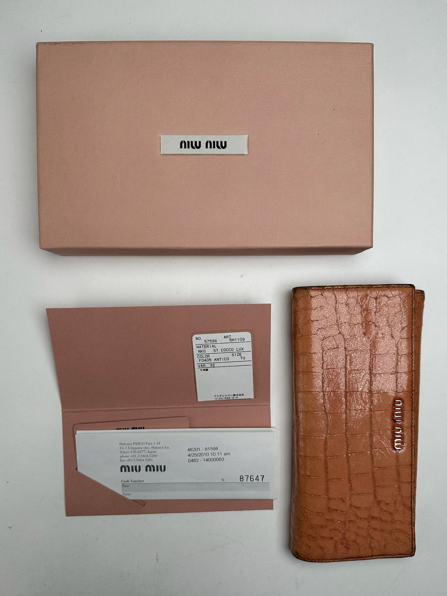 Vintage Miu Miu Crocodile style Leather Wallet Orange