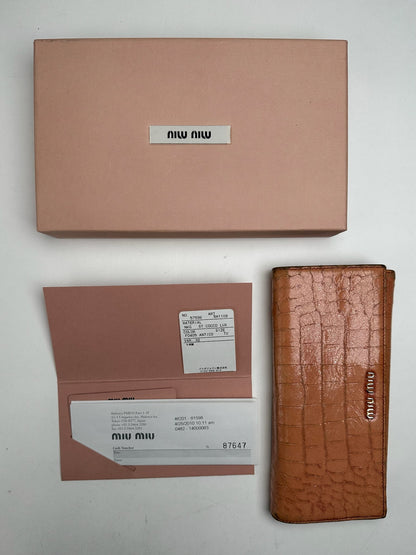 Vintage Miu Miu Crocodile style Leather Wallet Orange