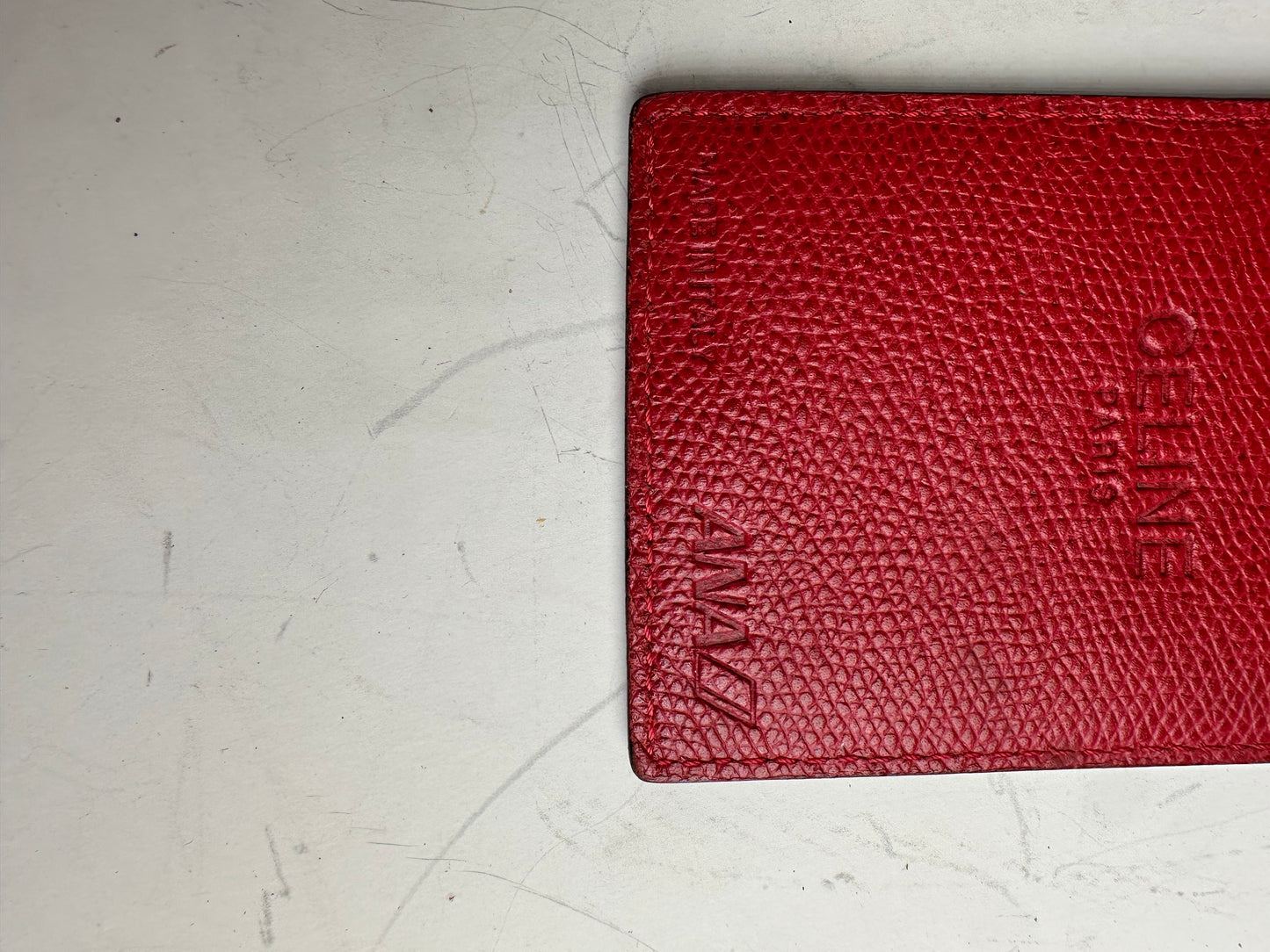 Vintage Celine Grained Leather Card Holder Red Gold