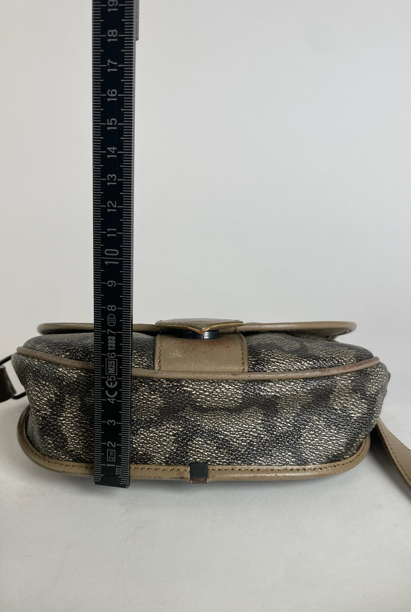 Vintage Yves Saint Laurent Stone Emblossed Leather Shoulder Bag Grey Black Brown