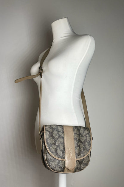 Vintage Yves Saint Laurent Stone Emblossed Leather Shoulder Bag Grey Black Brown