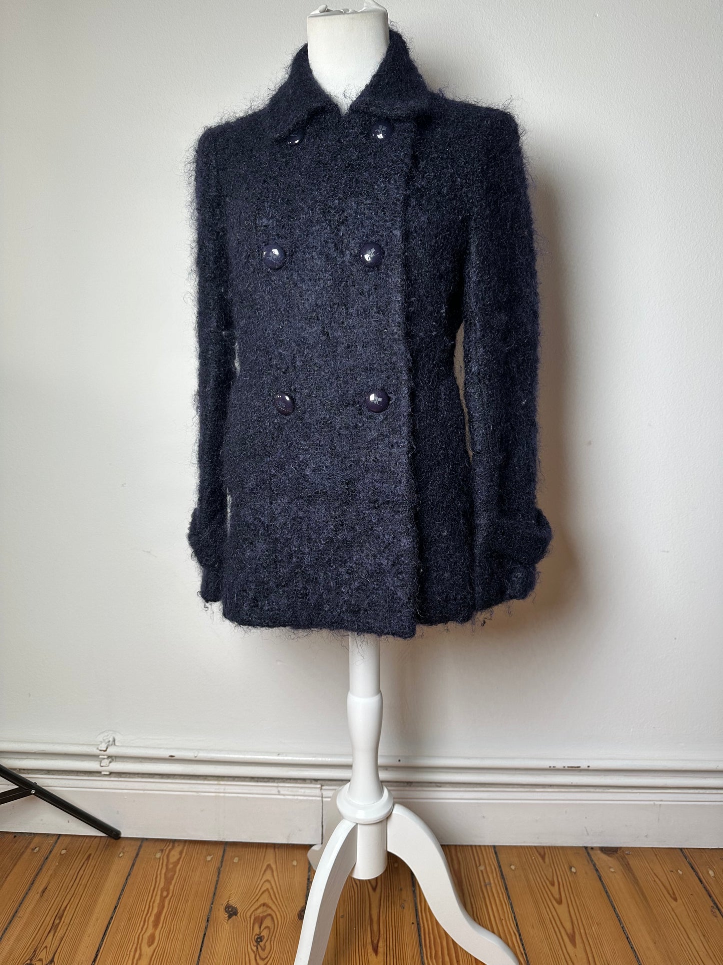 Vintage Courreges Tweed Coat Navy Black L
