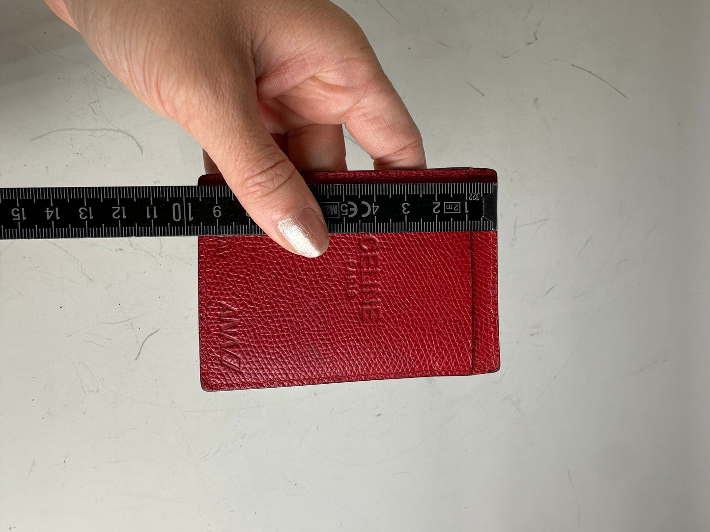Vintage Celine Grained Leather Card Holder Red Gold