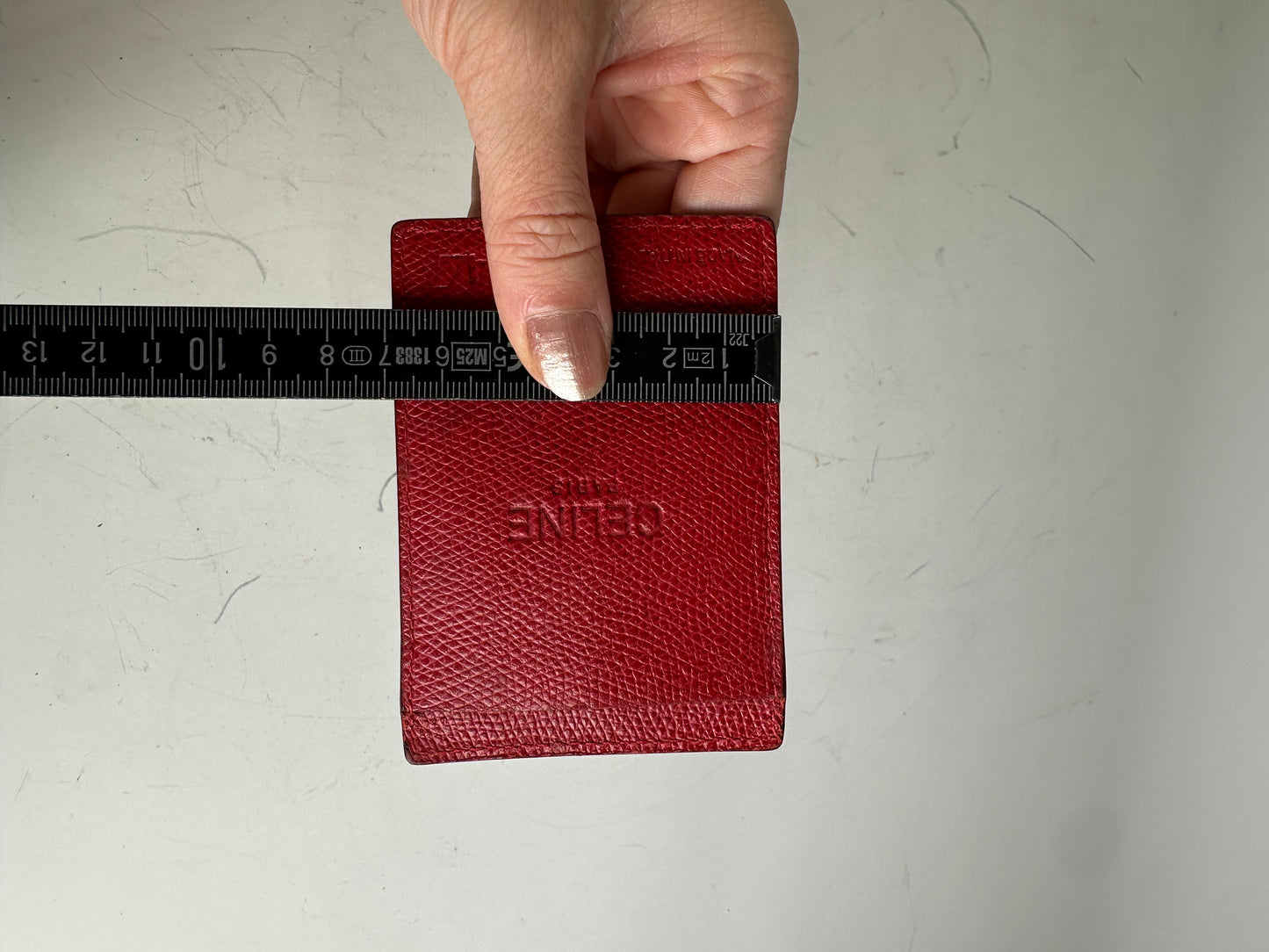 Vintage Celine Grained Leather Card Holder Red Gold