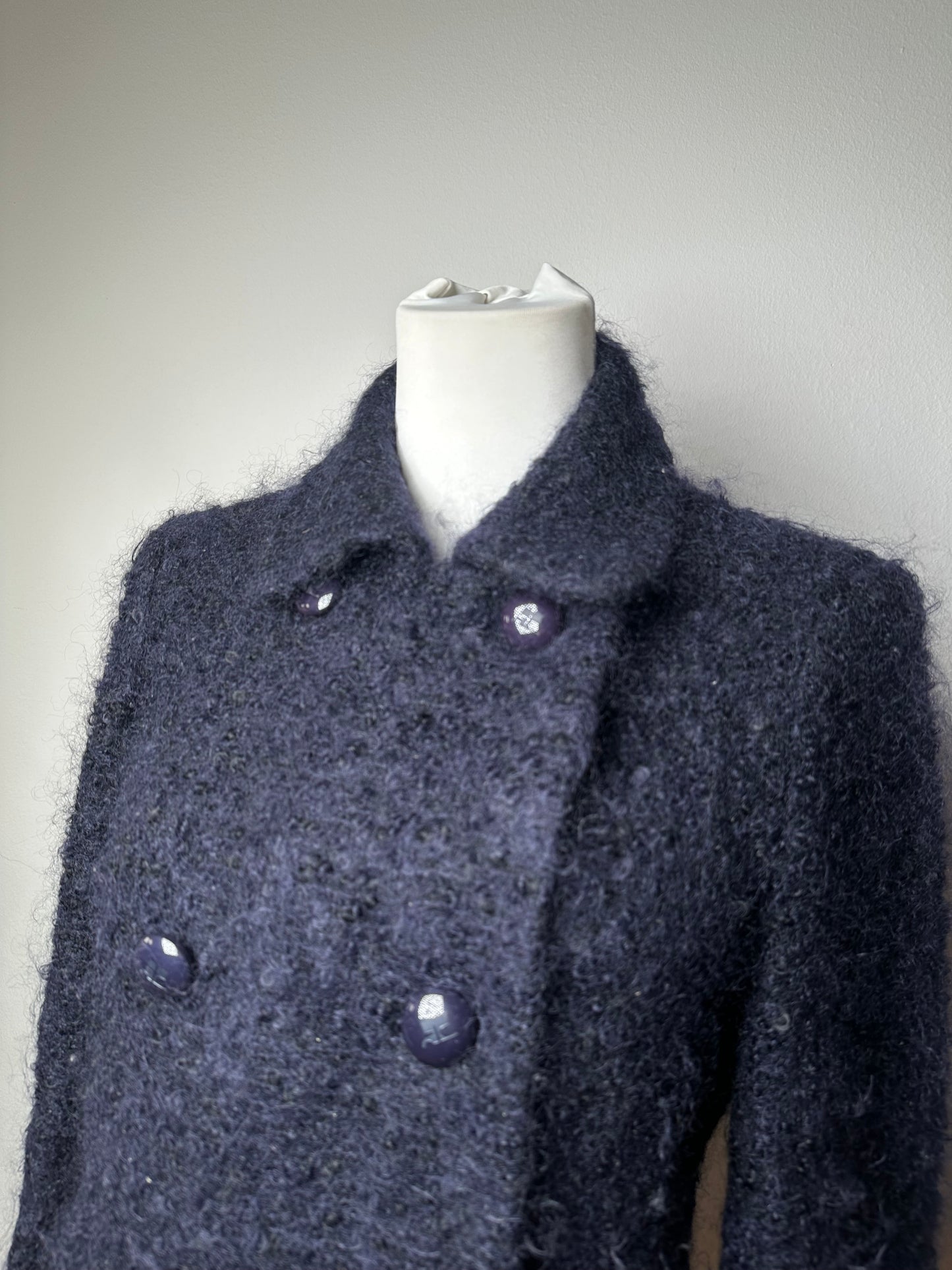 Vintage Courreges Tweed Coat Navy Black L