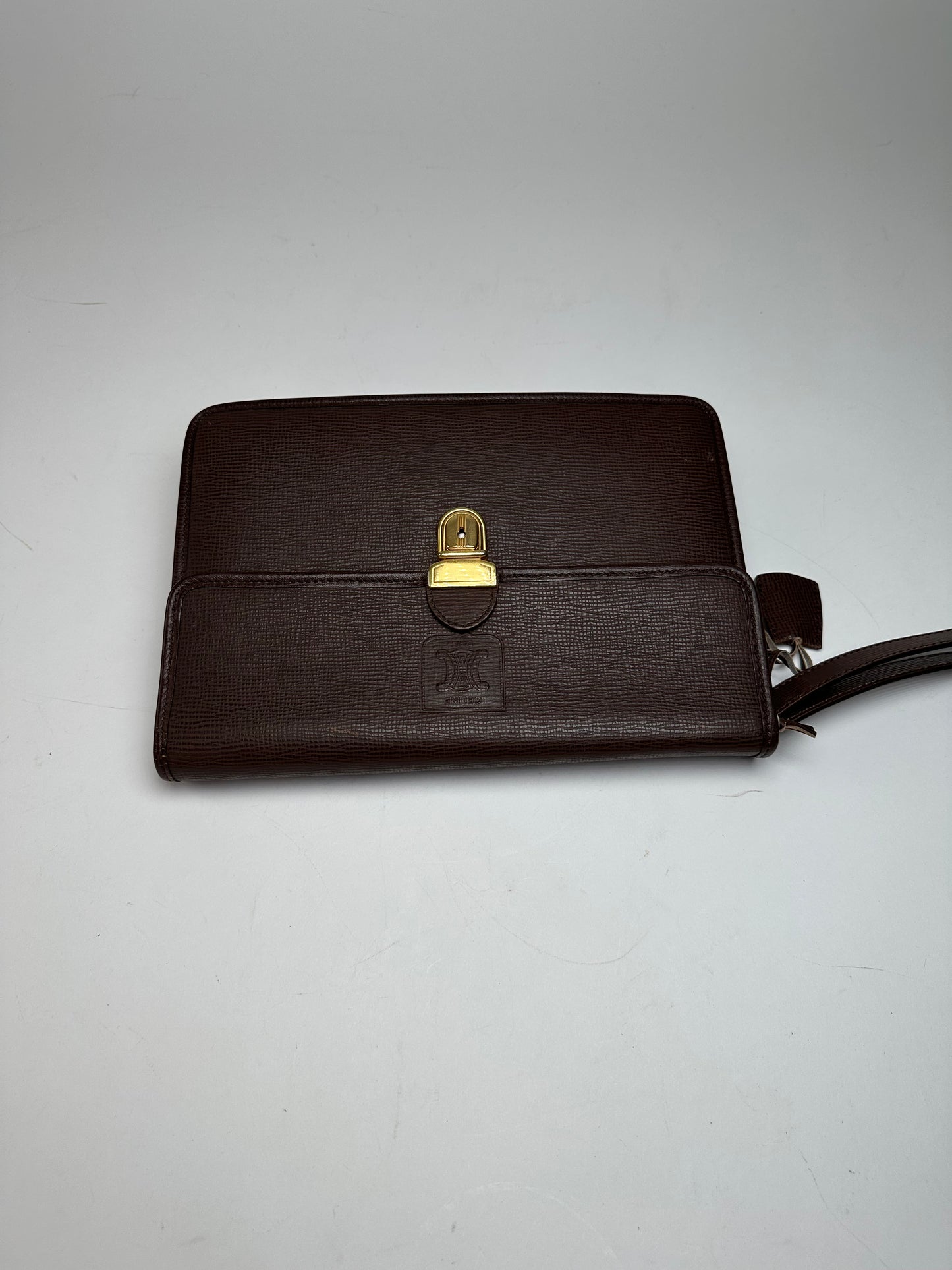 Vintage Celine Paris Leather Clutch Brown With Lock