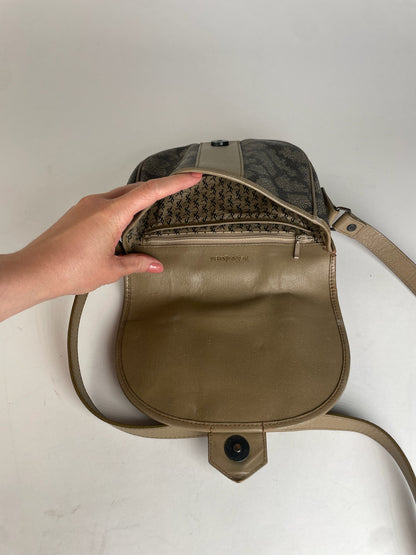 Vintage Yves Saint Laurent Stone Emblossed Leather Shoulder Bag Grey Black Brown