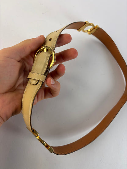 Vintage Salvatore Ferragamo Leather Belt c. Late 1980s Cream Tan Gold
