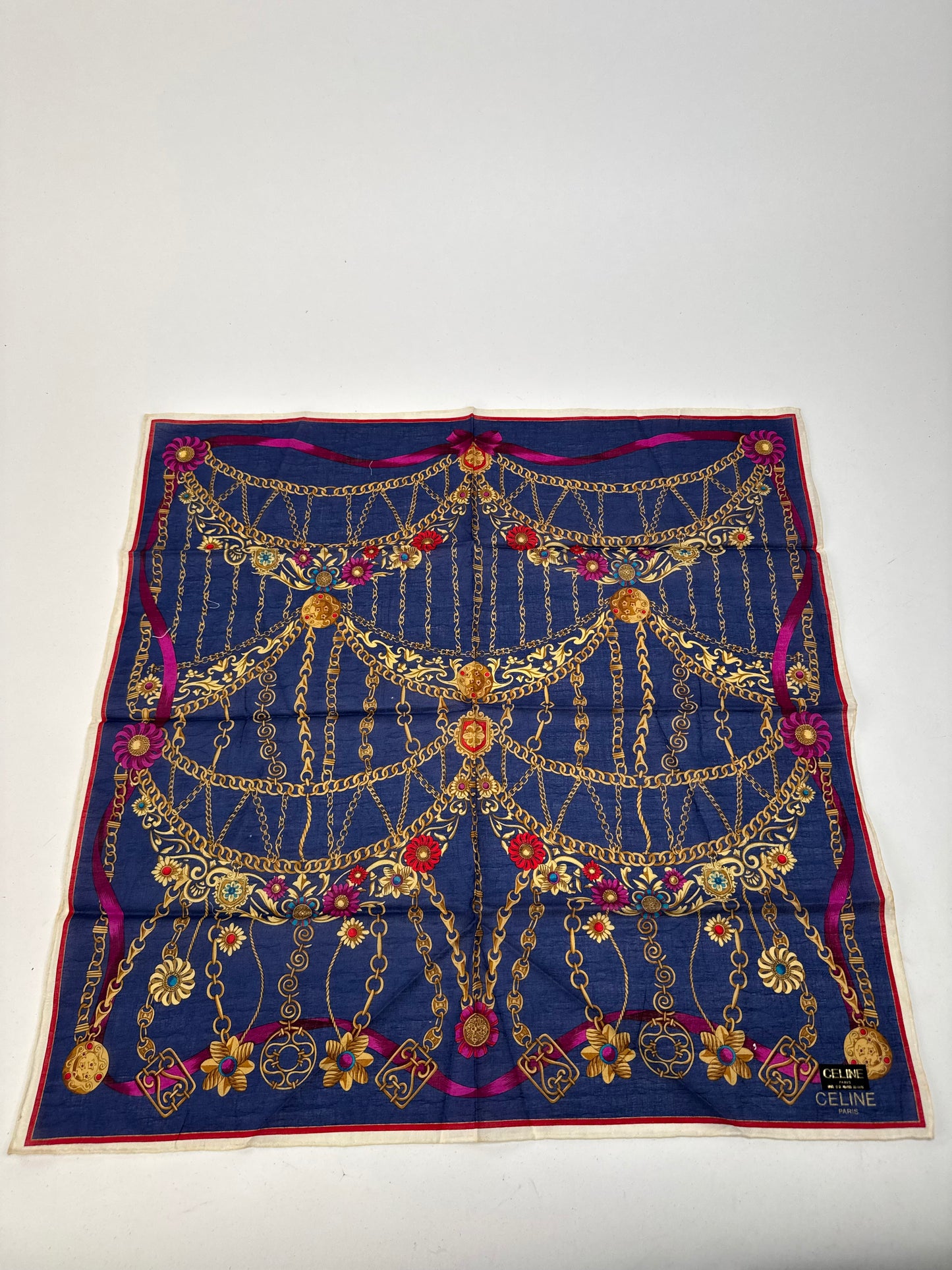 Vintage Celine Paris Baroque Scarf Navy