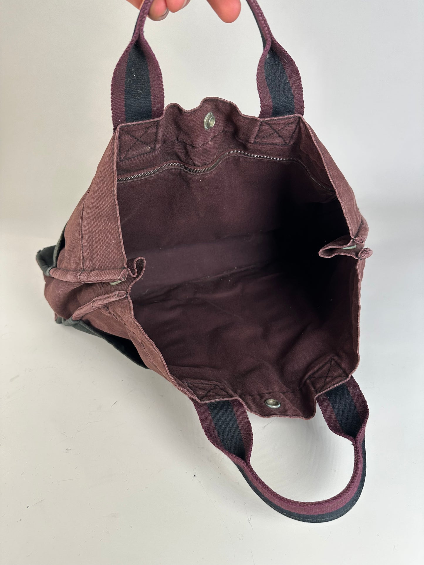 Vintage Hermes Cotton Tote Bag Burgundy Black Silver