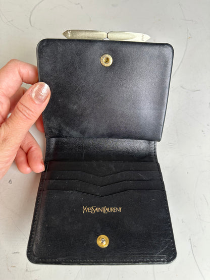 Vintage Yves Saint Laurent Leather Wallet Teal Silver