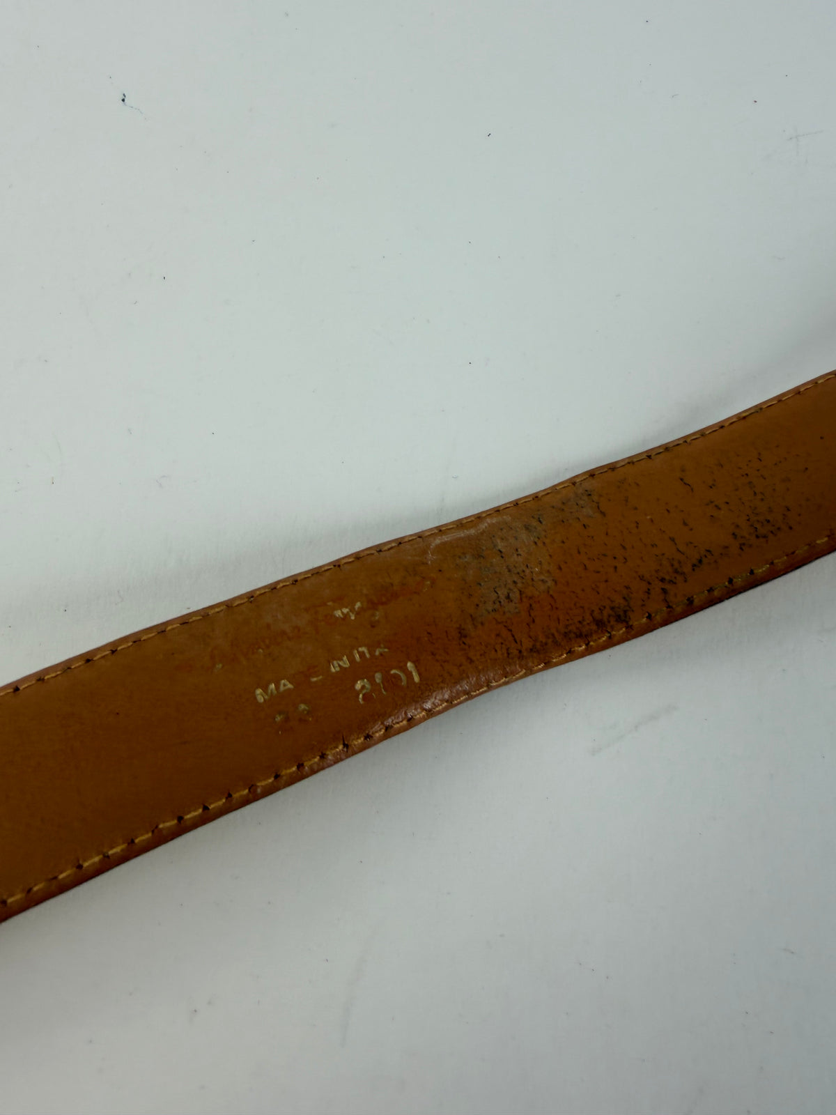 Vintage Salvatore Ferragamo Leather Belt c. Late 1980s Cream Tan Gold