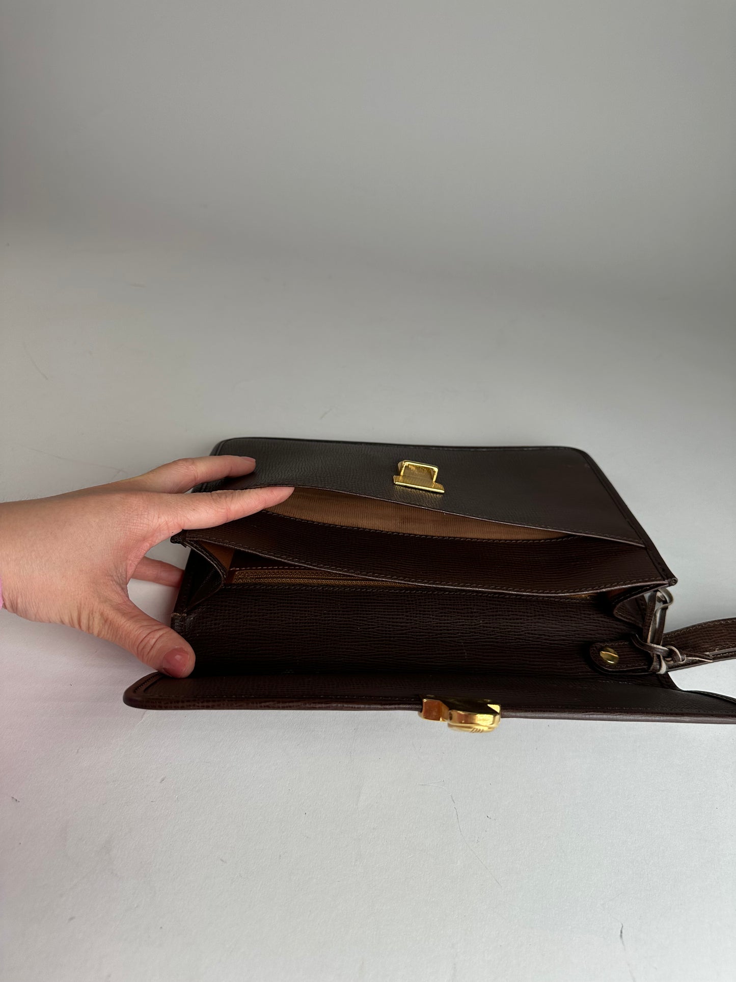 Vintage Celine Paris Leather Clutch Brown With Lock