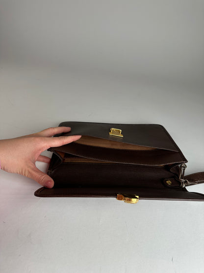 Vintage Celine Paris Leather Clutch Brown With Lock