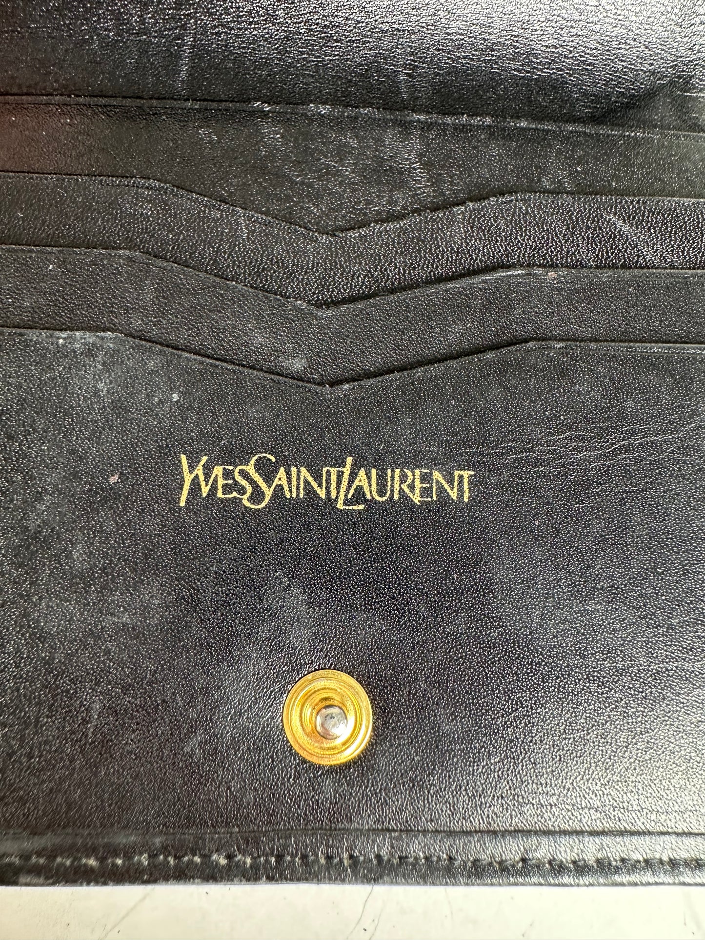 Vintage Yves Saint Laurent Leather Wallet Teal Silver
