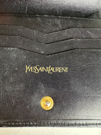 Vintage Yves Saint Laurent Leather Wallet Teal Silver