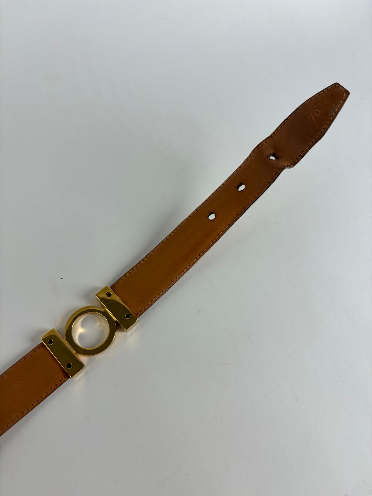 Vintage Salvatore Ferragamo Leather Belt c. Late 1980s Cream Tan Gold