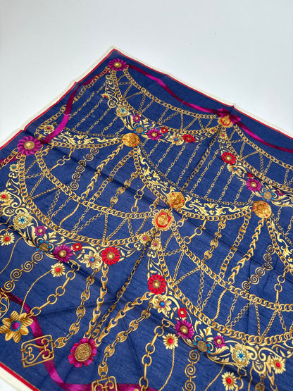 Vintage Celine Paris Baroque Scarf Navy