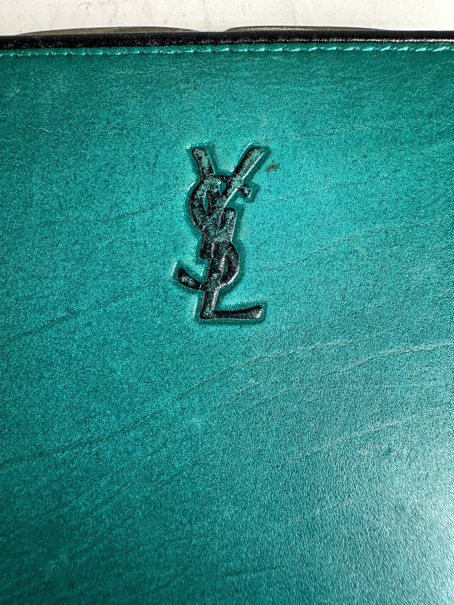 Vintage Yves Saint Laurent Leather Wallet Teal Silver