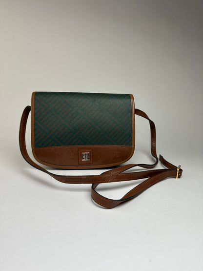 Vintage Givenchy 4G Monogram Flap Crossbody Bag Late 1970s Green Brown