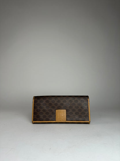 Vintage Celine Paris Triomphe Monogram Leather Long Wallet Brown