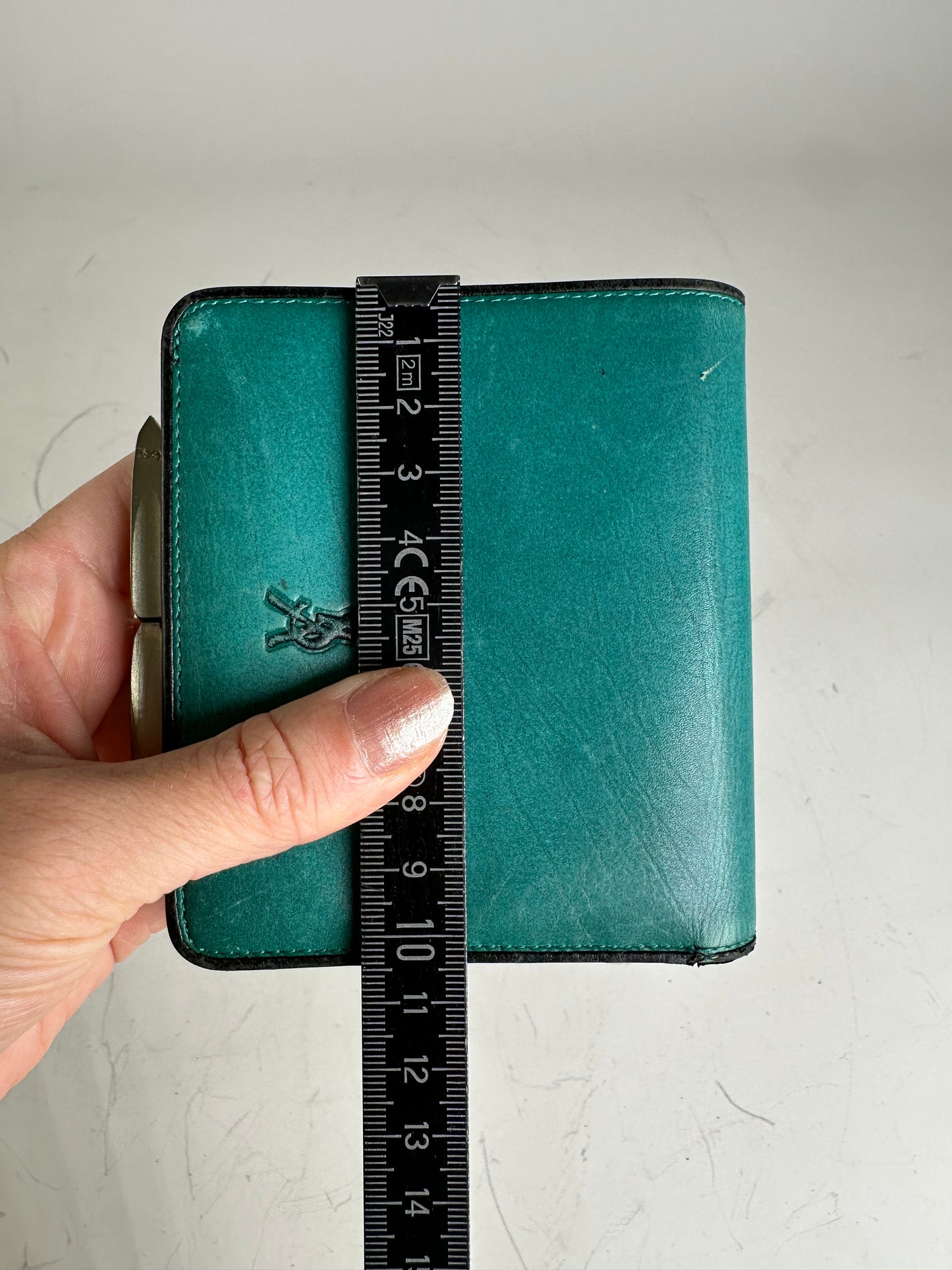 Vintage Yves Saint Laurent Leather Wallet Teal Silver