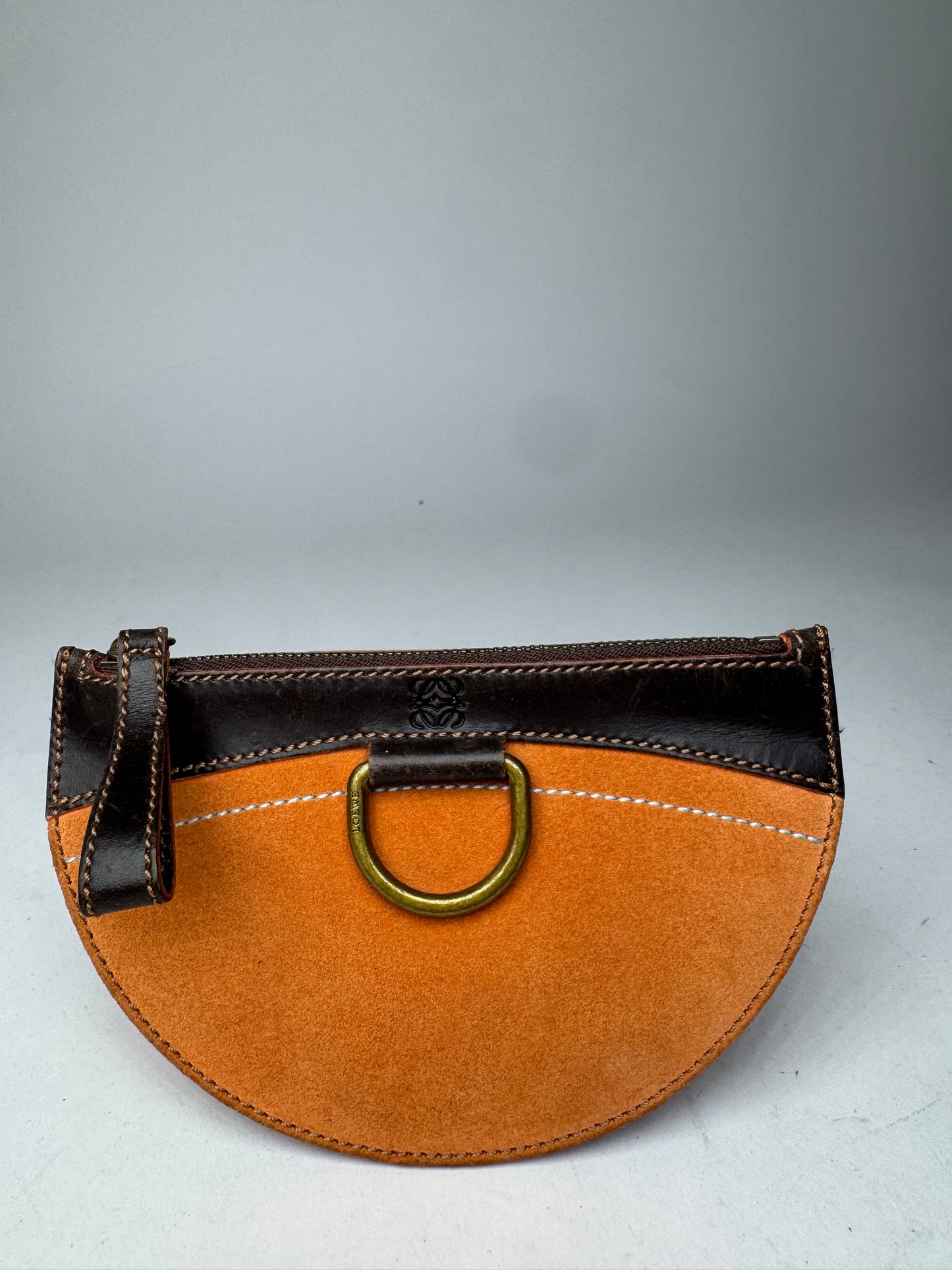 Vintage Loewe Madrid Leather / Suede Card Holder / Clutch Brown orange