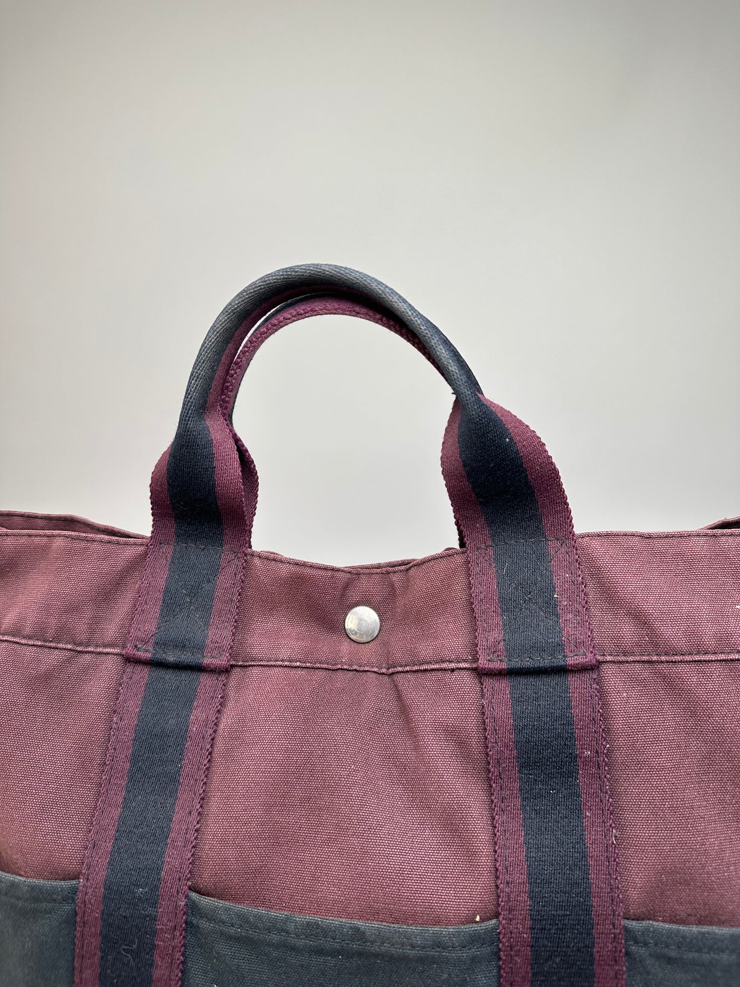Vintage Hermes Cotton Tote Bag Burgundy Black Silver