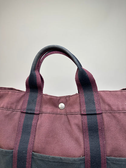 Vintage Hermes Cotton Tote Bag Burgundy Black Silver