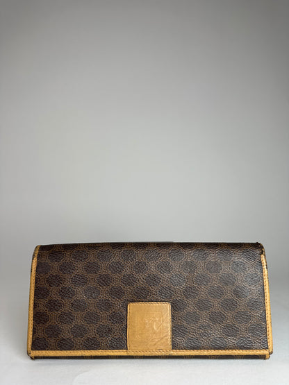 Vintage Celine Paris Triomphe Monogram Leather Long Wallet Brown
