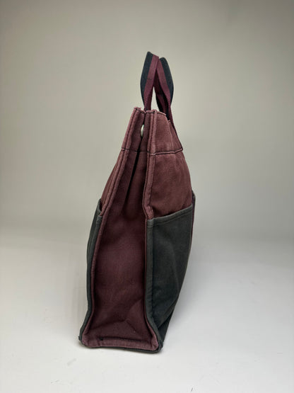 Vintage Hermes Cotton Tote Bag Burgundy Black Silver