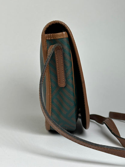 Vintage Givenchy 4G Monogram Flap Crossbody Bag Late 1970s Green Brown