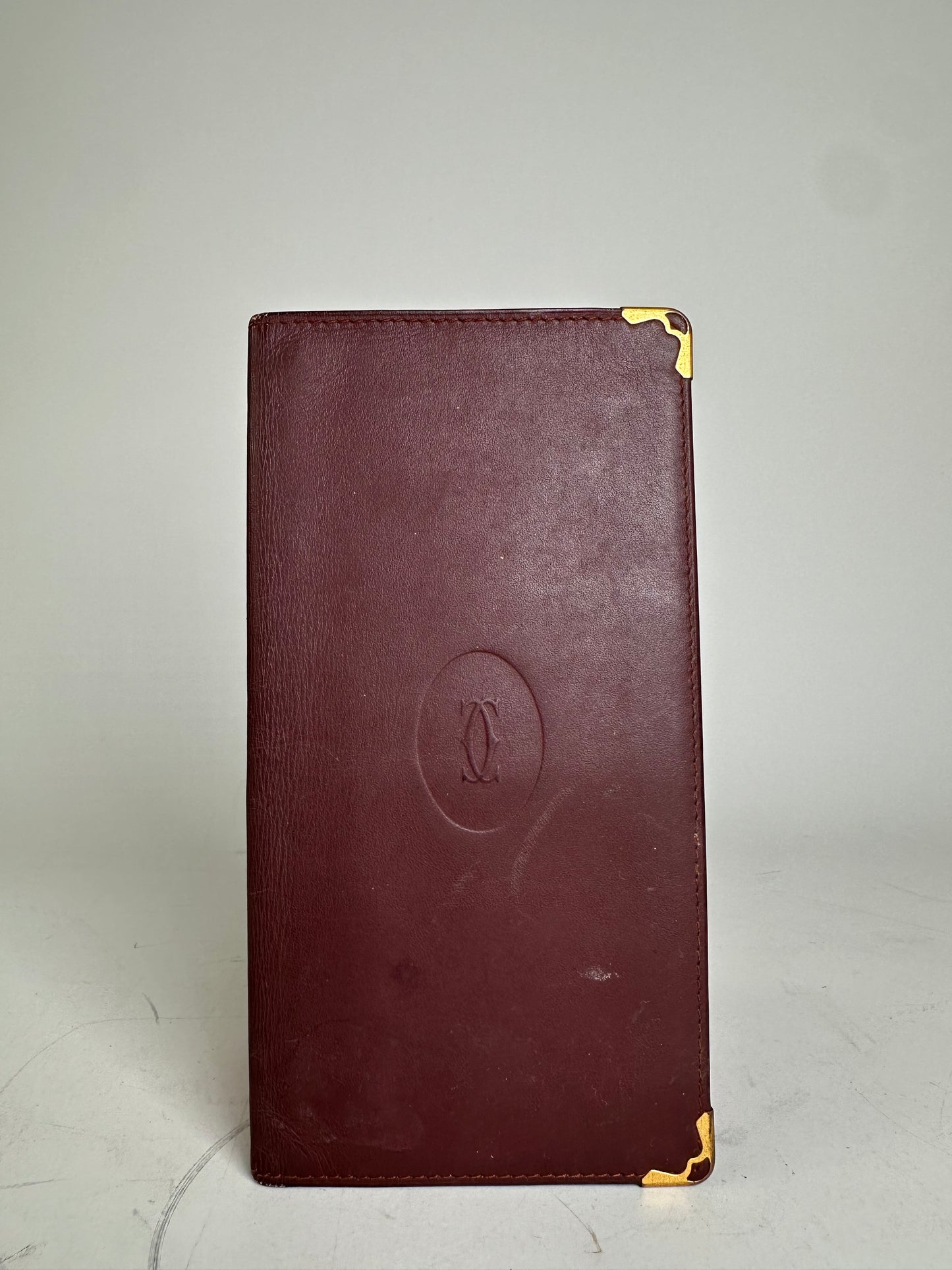 Vintage Cartier Leather Long Wallet Burgundy Gold