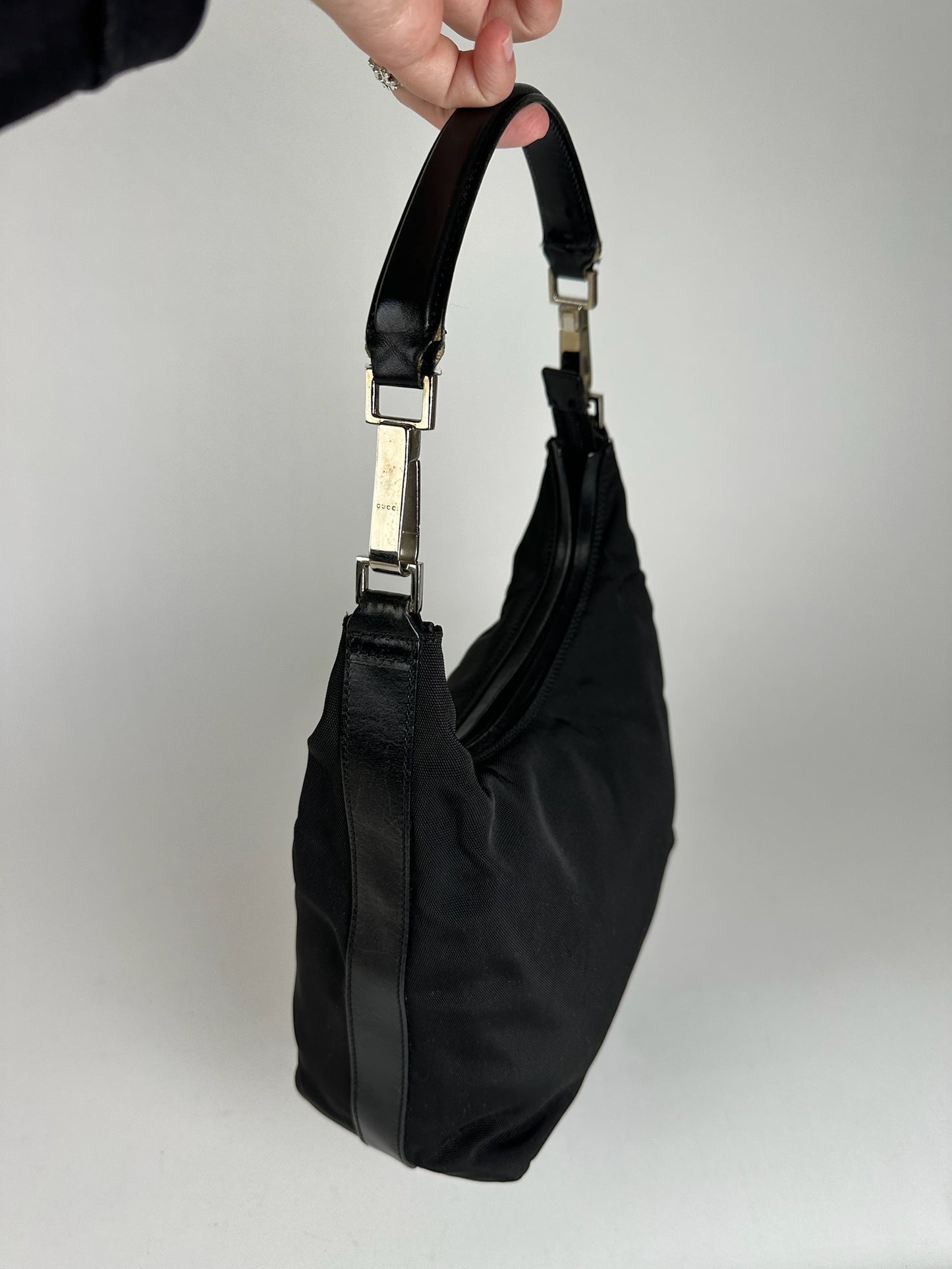 Vintage Gucci Canvas Leather Bag Black