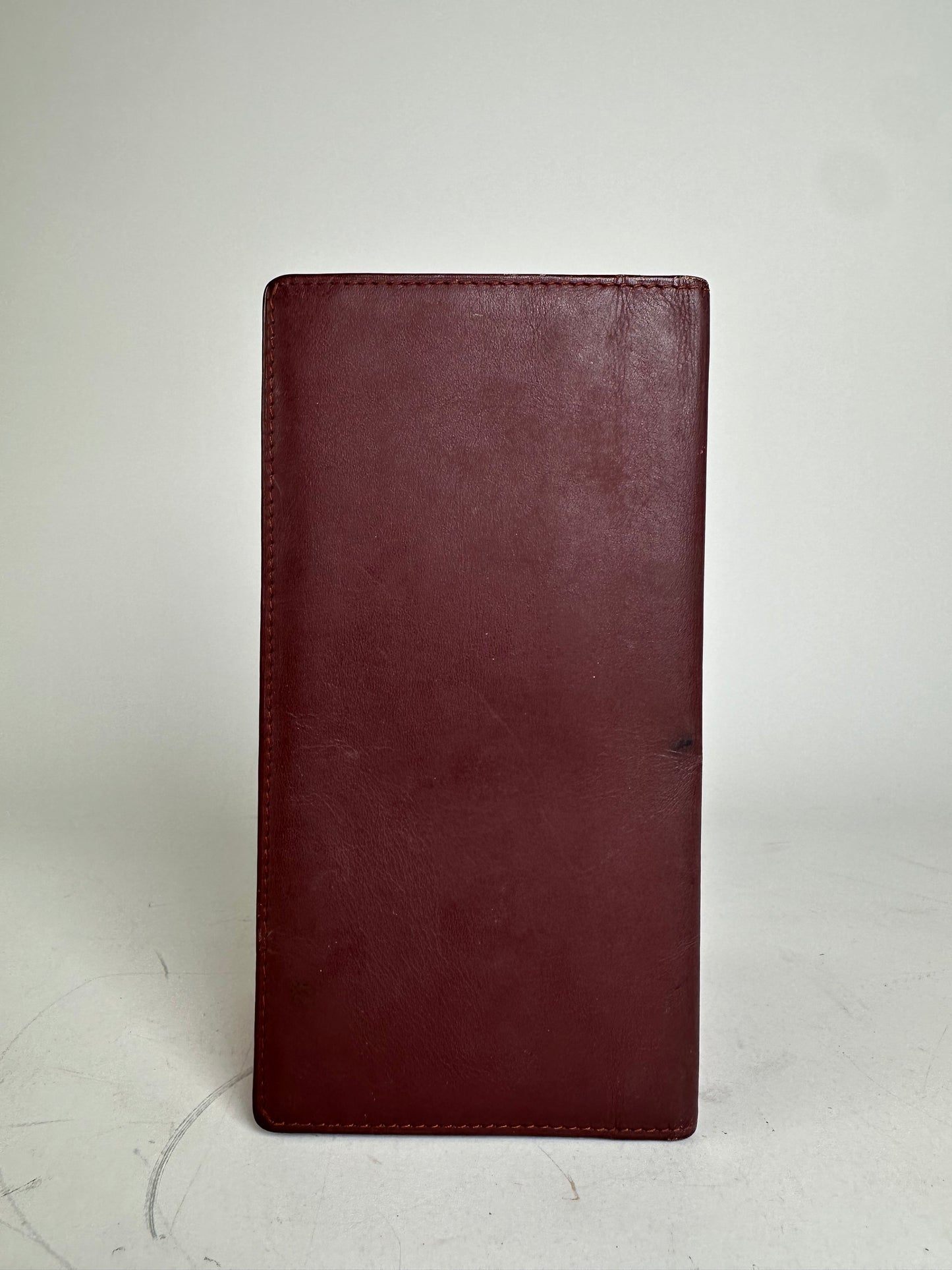 Vintage Cartier Leather Long Wallet Burgundy Gold