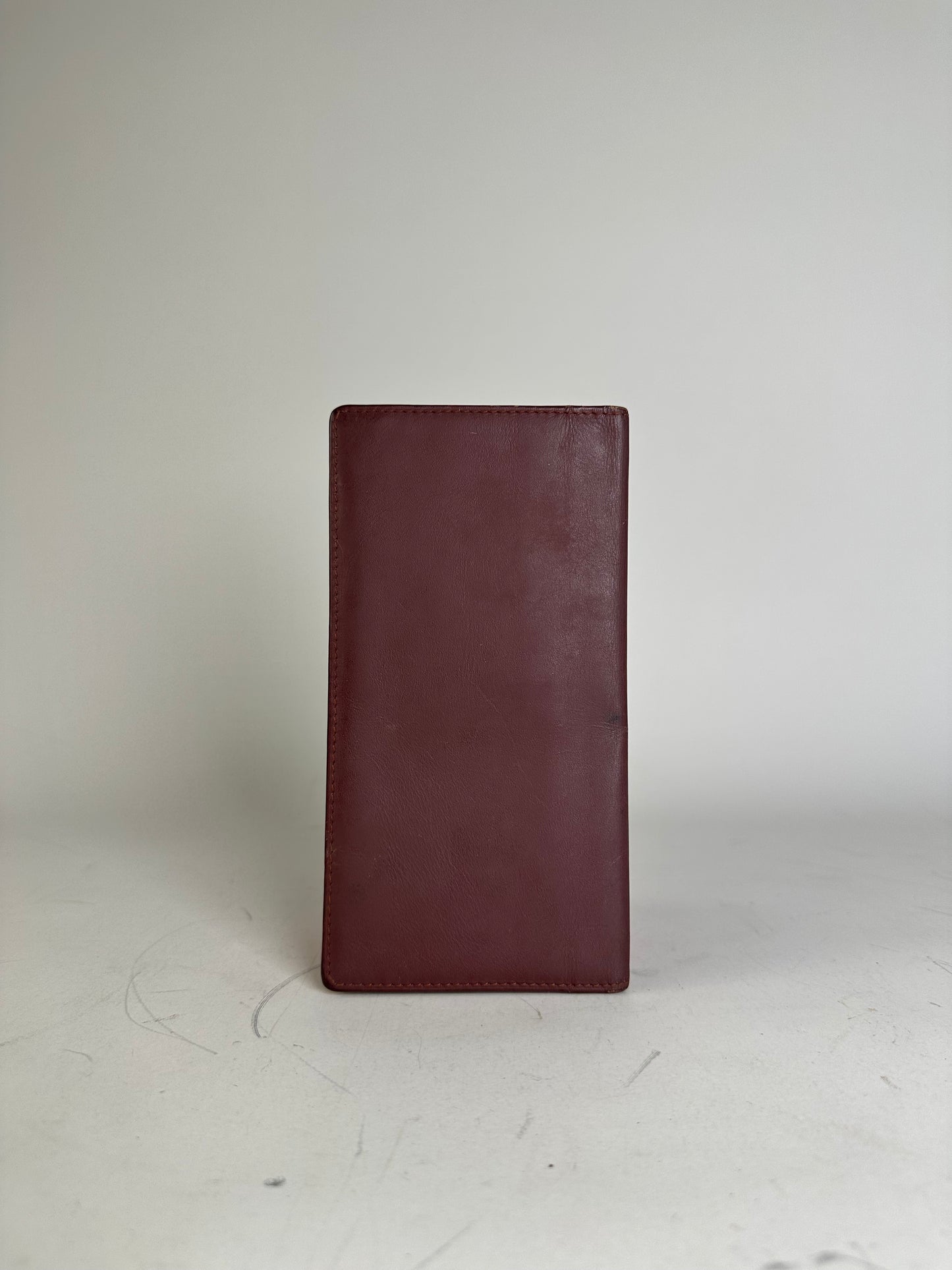 Vintage Cartier Leather Long Wallet Burgundy Gold
