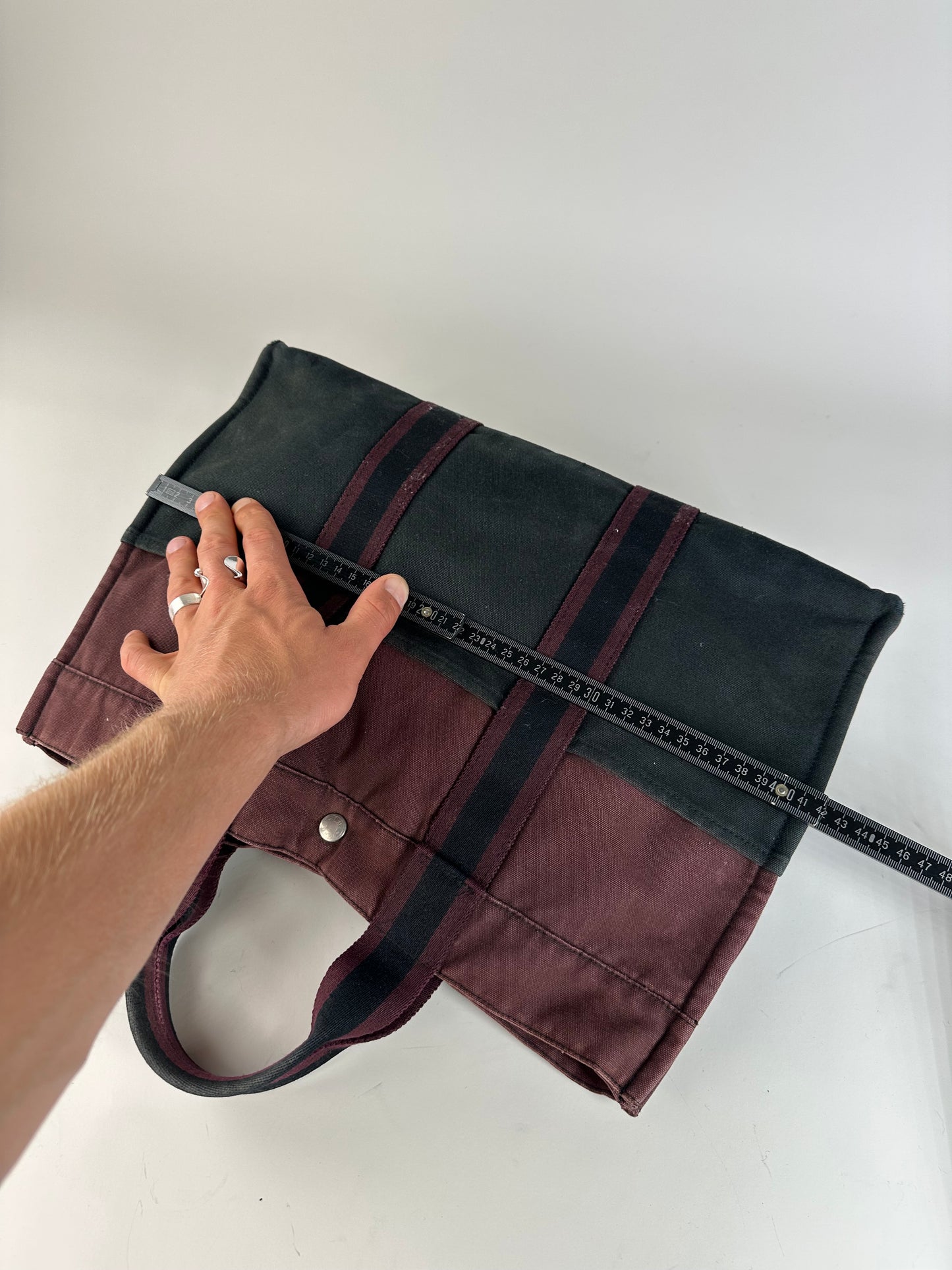 Vintage Hermes Cotton Tote Bag Burgundy Black Silver